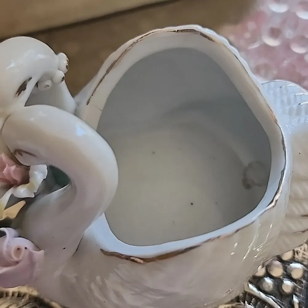 Lovely Vintage Swan Couple Trinket Dish Coquette